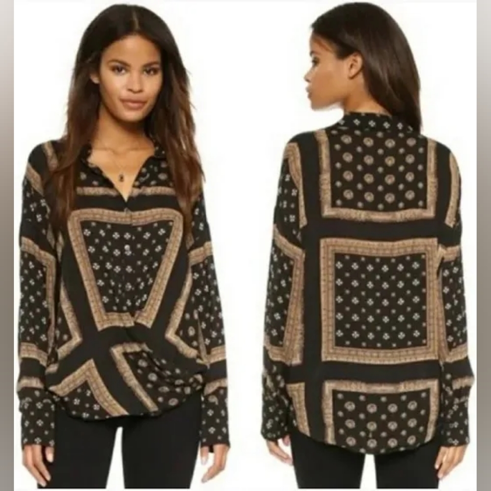Free People Little Secrets Scarf Print Top Women’s Small
